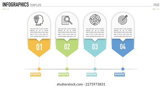 Infographic business template or element as a vector with 4 step, process, option, colorful round rectangle, circle, circular, pyramid, icons on white background, minimal, modern style for slide