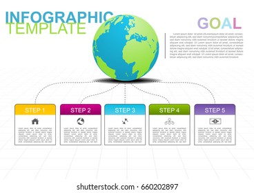 Infographic business template globe and five small boxes with on white background some Elements of this image furnished by NASA