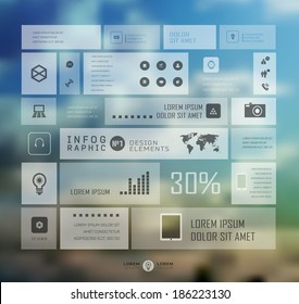Infographic business template on blur landscape background. Transparent and shadows icon and elements for web and mobile design .