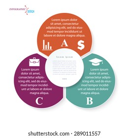 Infographic Business  Template For  Project Or Presentation With Three Circle Segments. Vector Illustration Can Be Used For Web Design, Workflow Or Graphic Layout, Diagram, Education