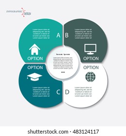 Infographic Business Template For Project Or Presentation With Four Segments And Circle. Vector Illustration Can Be Used For Web Design, Workflow Or Graphic Layout, Diagram, Education