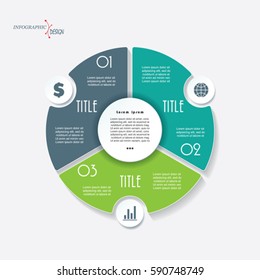 Infographic Business Template For Project Or Presentation With 3 Segments And Circle. Vector Illustration Can Be Used For Web Design, Workflow Or Graphic Layout, Diagram, Education