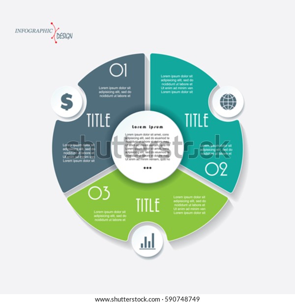 Infographic business\
template for project or presentation with 3 segments and circle.\
Vector illustration can be used for web design, workflow or graphic\
layout, diagram,\
education