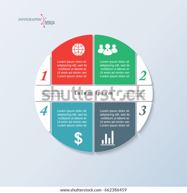 Infographic business template for project or
presentation with 4 segments and text place. Vector illustration
can be used for web design, workflow or graphic layout, diagram,
education