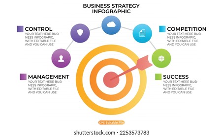 Infographic business template. Business Strategy info graph. Timeline diagram with 5 steps and target icon. Presentation in vector format.