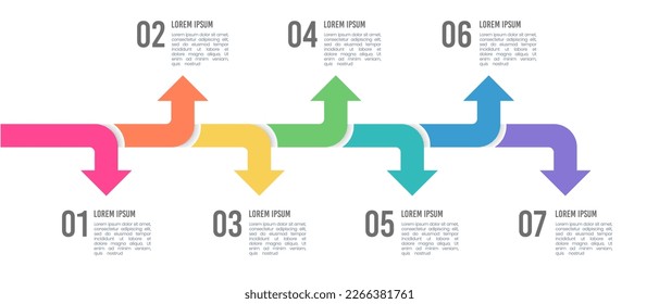 flecha de línea de tiempo de plantilla de negocio de infografía 7 pasos. Ilustración vectorial.