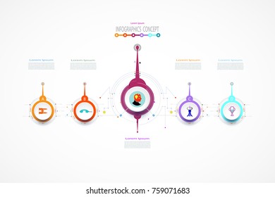Infographic business template timeline technology element,Integrated circles. Business concept with options.For content,diagram,flowchart,steps,parts,timeline,workflow,layout,chart,Vector illustration