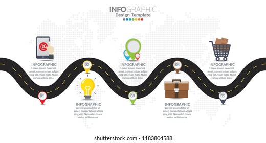 Infographic business timeline design template with options and text label.
