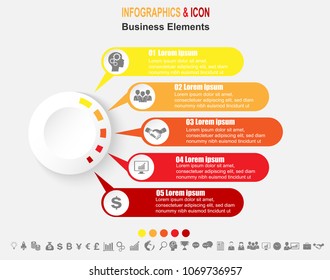 Infographic business timeline process chart template.  marketing icons can be used for workflow layout, report, . Business concept with 5 options, steps or processes. Vector