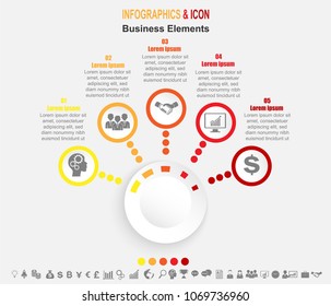 Infographic business timeline process chart template.  marketing icons can be used for workflow layout, report, . Business concept with 5 options, steps or processes. Vector