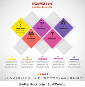 Infographic business timeline process chart template.  marketing icons can be used for workflow layout, report, . Business concept with 5 options, steps or processes. Vector