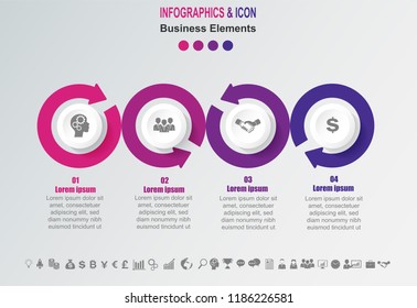 Infographic business timeline process chart template.  marketing icons can be used for workflow layout, report, . Business concept with 4 options, steps or processes. Vector
