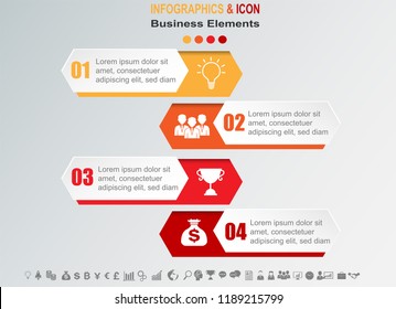 Plantilla de organigrama de procesos de la línea de tiempo de negocios de información.  los iconos de marketing se pueden utilizar para el diseño de flujo de trabajo, informe, . Concepto de negocio con 4 opciones, pasos o procesos. Vector