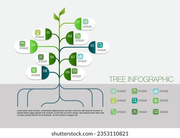 Infographic business tree chart to present data, progress, direction, growth, idea, infographic that outlines the steps of the management process can be a useful tool for organizations to visualize