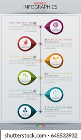 Infographic business vertical timeline process chart template. Vector modern banner used for presentation and workflow layout diagram, web design. Abstract elements of graph 6 steps options.