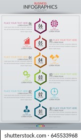 Infographic business vertical timeline process chart template. Vector modern banner used for presentation and workflow layout diagram, web design. Abstract elements of graph 6 steps options.