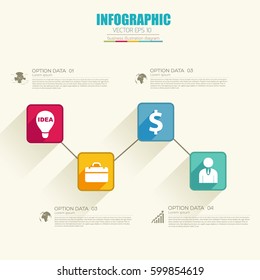 Infographic business web template with colorful squares four options and icons on light background vector illustration