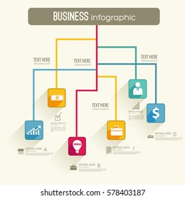 Infographic business workflow template with colorful squares and icons on light background vector illustration
