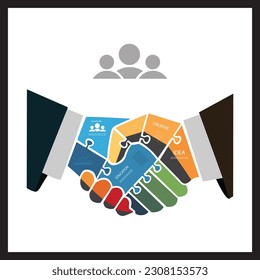 infographic with businessman handshake jigsaw banner . concept vector illustration.