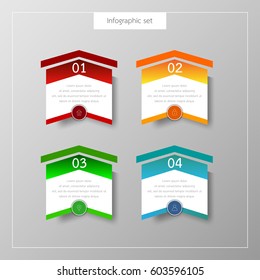 Infographic button template banner set colorful tabs design Illustration vector business card and text box for web presentation layout.