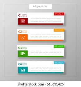 
Infographic button template banner set colorful tabs design Illustration vector business card and text box for web presentation layout.