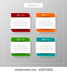 Infographic button template banner set colorful tabs design Illustration vector business card and text box for web presentation layout.