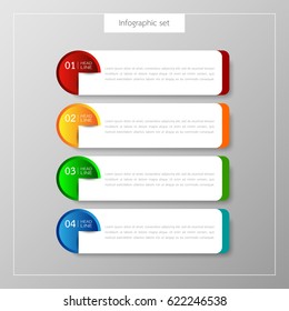 Infografía Botón Plantilla Anuncio conjunto de pestañas de colores diseño Ilustración Vector tarjeta de visita y cuadro de texto para el diseño de presentación de Web.