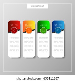 Infographic button template banner set colorful tabs design Illustration vector business card and text box for web presentation layout.