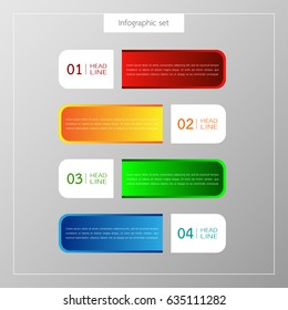 Infographic button template banner set colorful tabs design Illustration vector business card and text box for web presentation layout.
