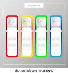 Infographic button template banner set colorful tabs design Illustration vector business card and text box for web presentation layout.
