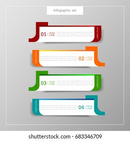 Infographic button template banner set colorful tabs design Illustration vector business card and text box for web presentation layout.