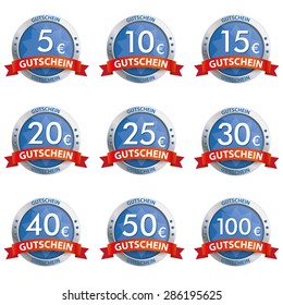 Infographic with buttons on the white background.German text "gutschein", translate "gift coupon". Eps 10 vector file.