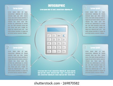 Infographic with calculate and 4 options. Vector illustration for banners, posters, fliers, web design and information stands