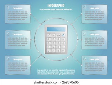 Infographic with calculate and 6 options. Vector illustration for banners, posters, fliers, web design and information stands