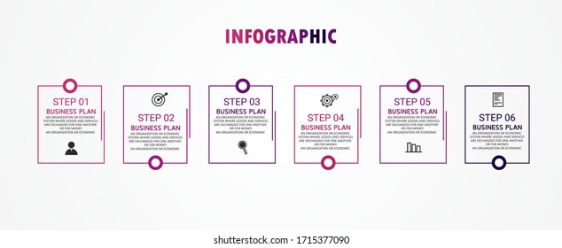 Infografik kann für Prozess, Präsentationen, Layout, Banner, Info Graphen Es gibt 6 Schritte oder Ebenen Vektorgrafik verwendet werden.