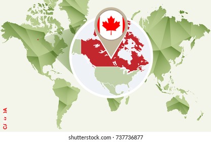 Infographic for Canada, detailed map of Canada with flag. Vector Info graphic green map.