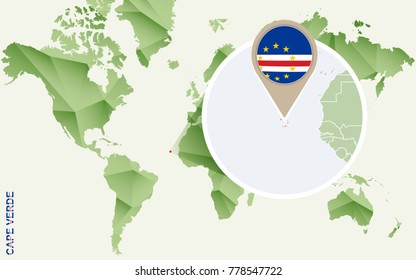 Infographic for Cape Verde, detailed map of Cape Verde with flag. Vector Info graphic green map.