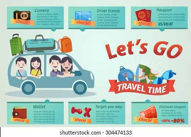 infographic cartoon family diagrams Upcoming travel or trips. Drive car