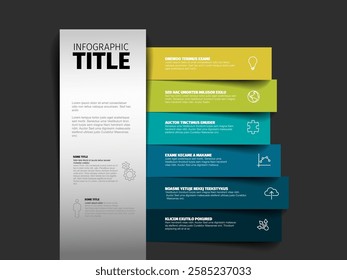 Infographic with a central white column text, with colorful horizontal bars. The layout is organized and vibrant, highlighting a modern infographic design.