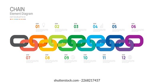 Infographic Chain template for business. 12steps modern Timeline element diagram, milestone presentation vector infographic.