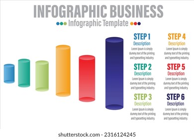 Infographic chart concept for slide presentation with 6 point list and vertical bar tube for percent or percentage data