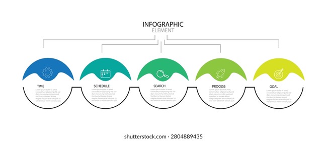 infographic chart design template. Abstract infochart with editable contour. Instructional graphics with 5 step sequence. 