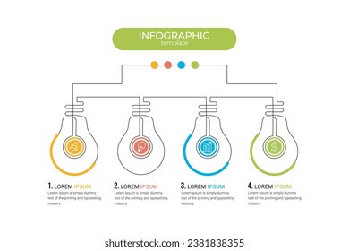 infographic, chart, diagram, graph, graphic, layout, option, presentation, report, strategy, timeline, data, idea, information, number, process, step. 4 Step lamp Infographic Template.