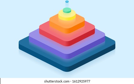Infographic chart elements. Isometric business 3d colored pyramid. Vector company graphic illustration. Marketing 7 levels diagram flowchart. Web site background.