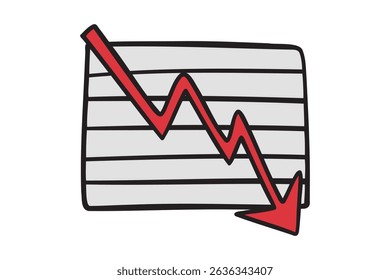 infographic chart fall business down arrow icon doodle hand drawn. colorful cartoon line drawing clipart symbol business bust. Vector illustration