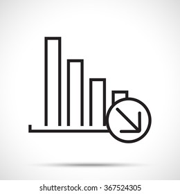 Infographic. Chart icon. Business graph with down arrow icon. Black on white background. Flat design style.