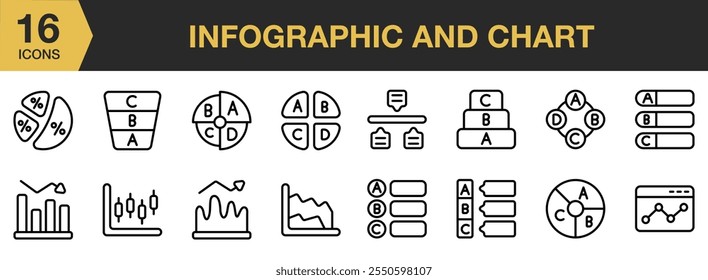 Conjunto de iconos de infografía y gráfico. Incluye infografía, gráfico y más. Colección de Vector de iconos de contorno.