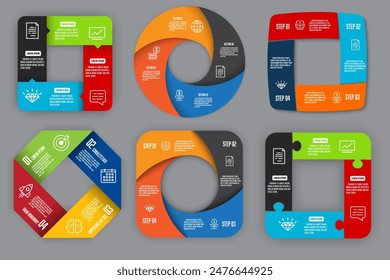Gráfico de infografía en 4 pasos. Concepto de estrategia de desarrollo inicial. Infografía para información empresarial.