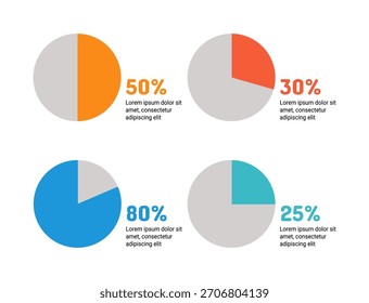 Infographic chart. Percent number graph. Information diagram. Business round scheme presentation. Project management circular infochart. Report percentage segments. Vector statistic infographs set