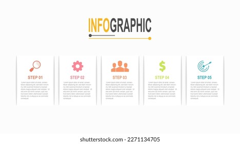 Rectángulo de gráfico de infografía plantilla blanca 5 pasos ilustración de datos empresariales